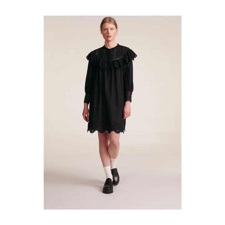 BELLEPIECE Robe Anita Voile Brodée | Noir