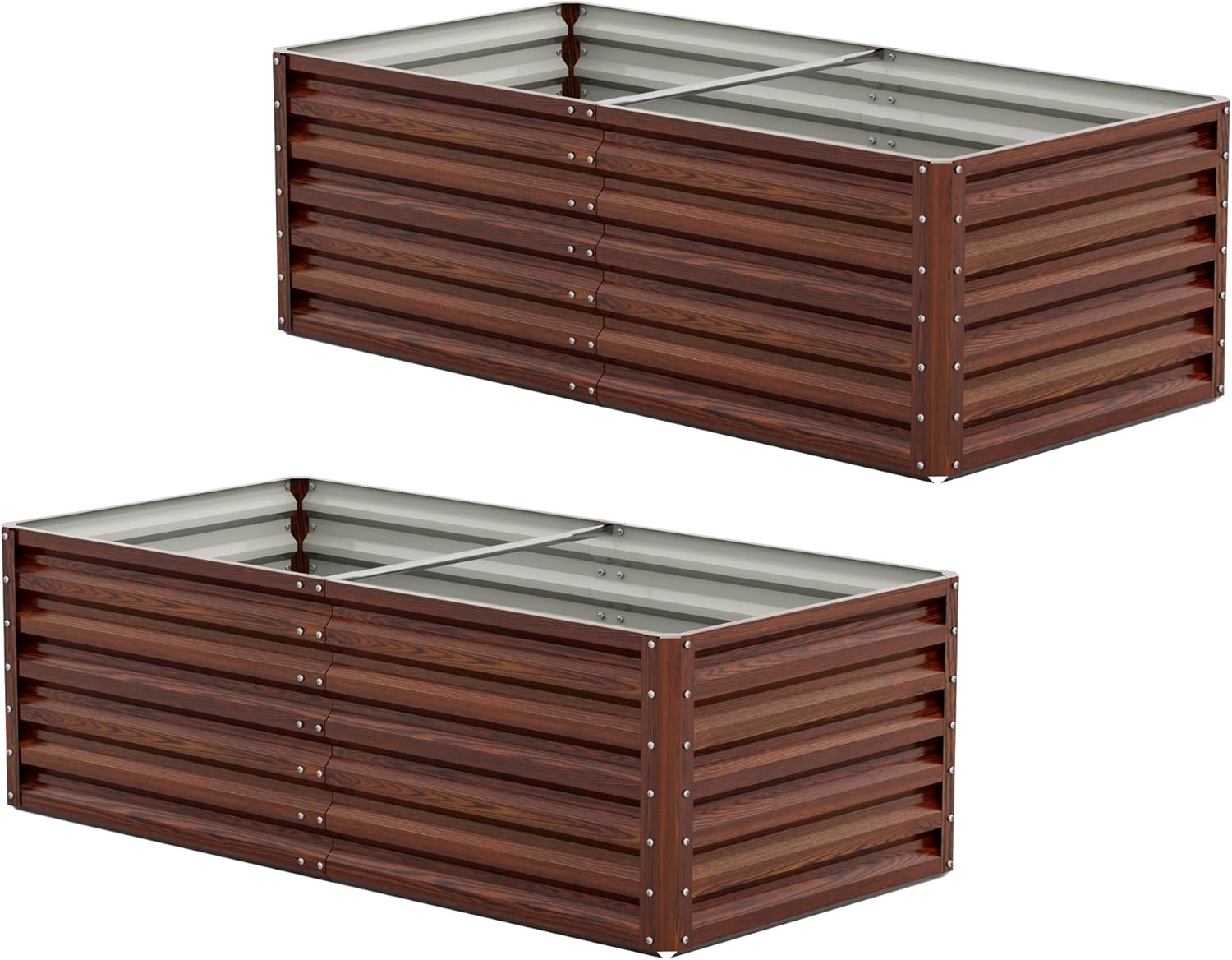 Amopatio Hochbeet Metall 2er-Set, Pflanzbeet Hochbeete für Garten, 180x90x60cm, Hochbeete-kit 970 L für Gemüse Blumen Sukkulenten Kräuter, Blumenbeet & Pflanzentrog, Verzinkter Stahl, Holzmaserung