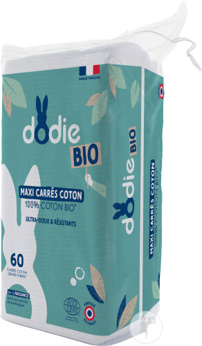 Dodie Maxi Carrés Coton Lingettes Nettoyantes Certifiées Bio 60 Pièces