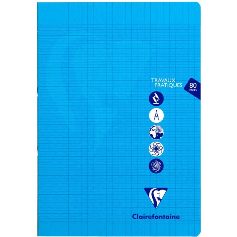 Cahier Travaux Pratiques piqué Mimesys A4 80 pages grands carreaux + uni couverture polypropylène Couleur aléatoire - Assortis