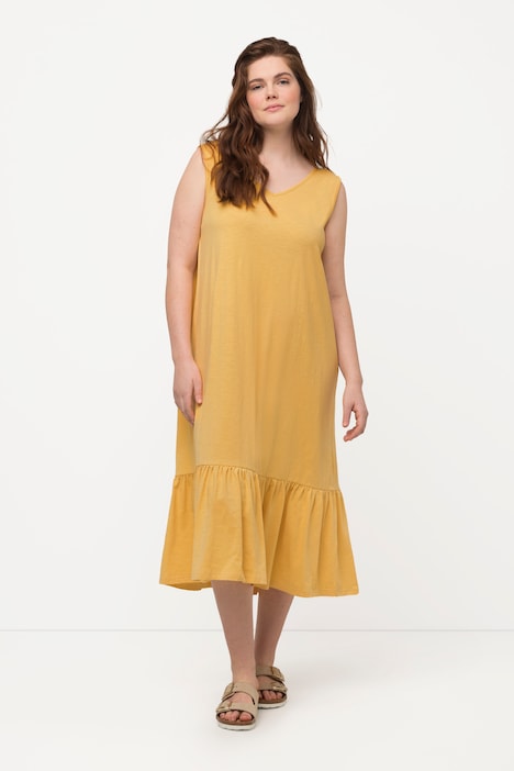 Midikleid, Volant, V-Ausschnitt, ärmellos, Biobaumwolle