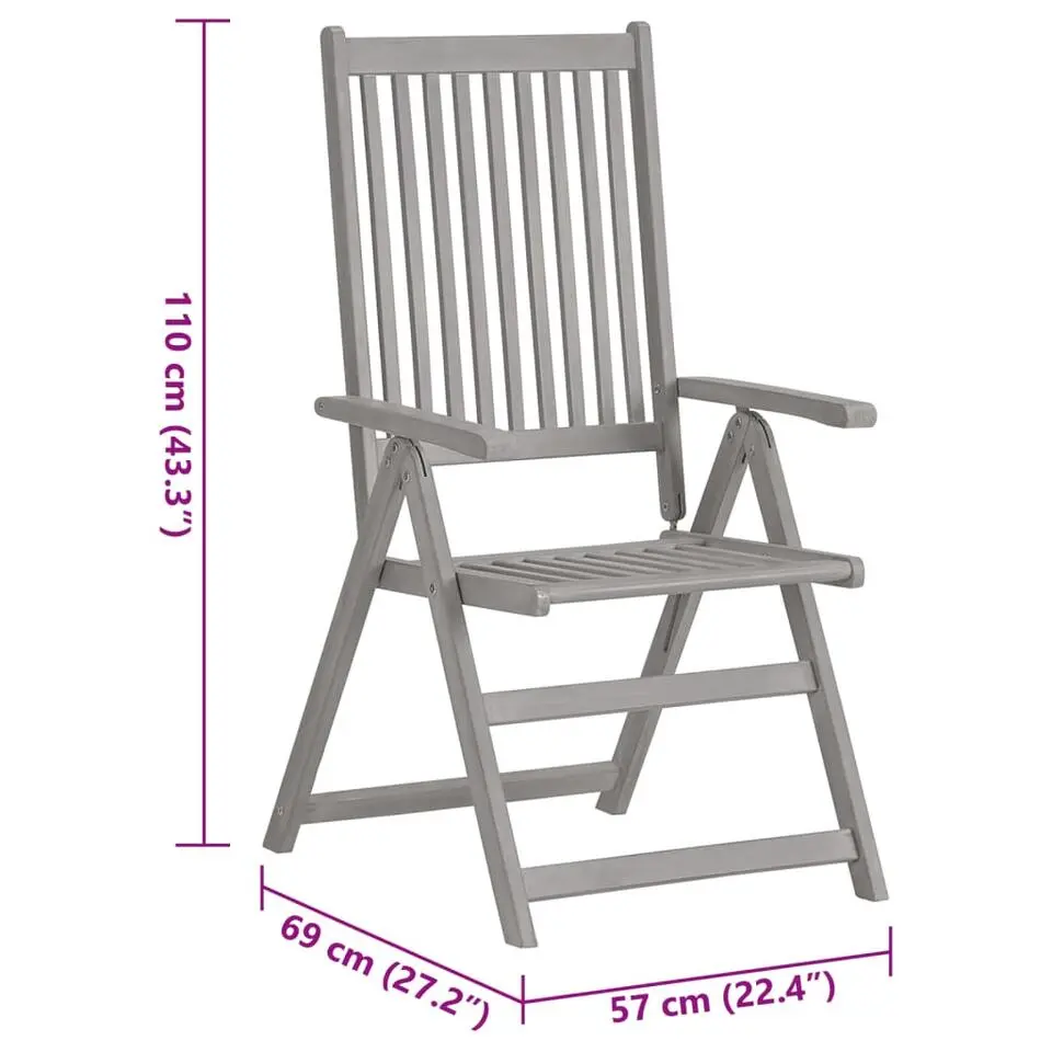 vidaXL - Verstelbare tuinstoelen met kussens - Grijs - Acaciahout - 2 stuks