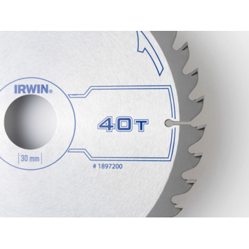 Irwin cirkelzaagblad Ø190 mm. Inclusief reduceerringen waardoor geschikt voor asgat 16, 20 en 30 mm, vertanding 40T