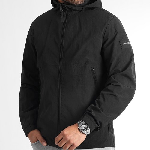 Veste Col Zippé Capuche Crinkle Nylon 8627 Noir