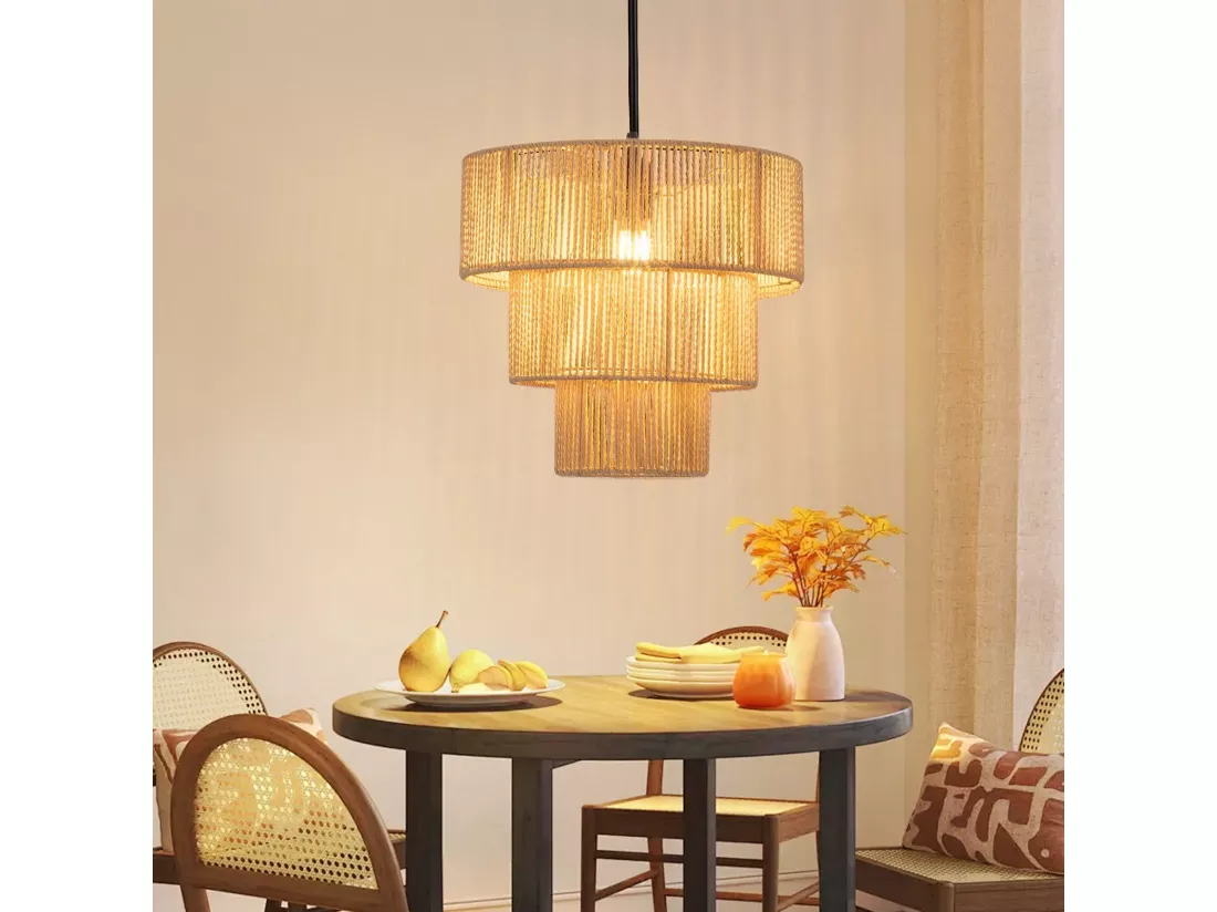 NETTLIFE Lampe suspendue table à manger suspension salon suspension bohème en rotin Ø35cm suspendue 1 ampoule
