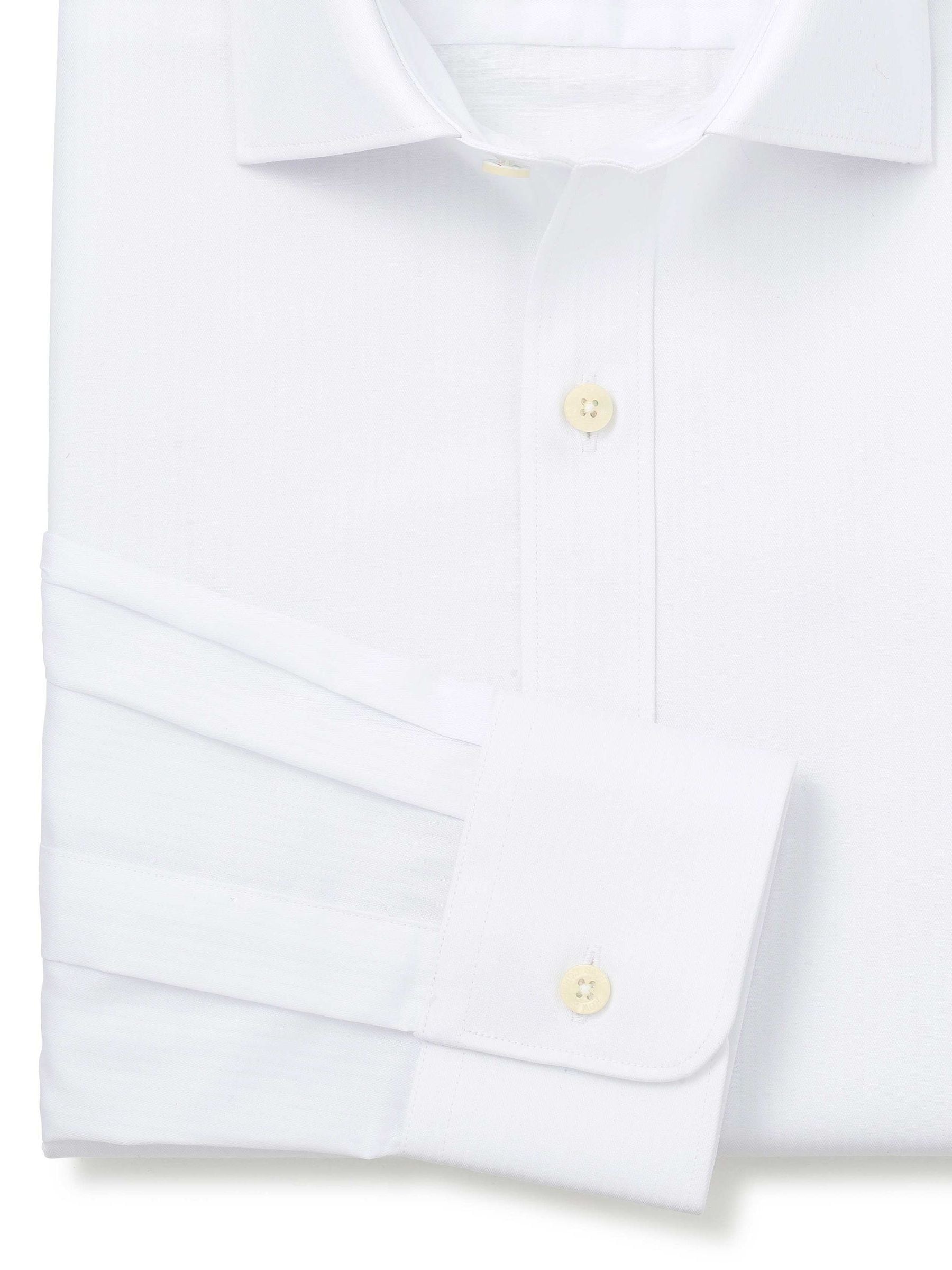 Savile Row Company Slim Fit White Herringbone Cotton Single Cuff Formal White Shirt