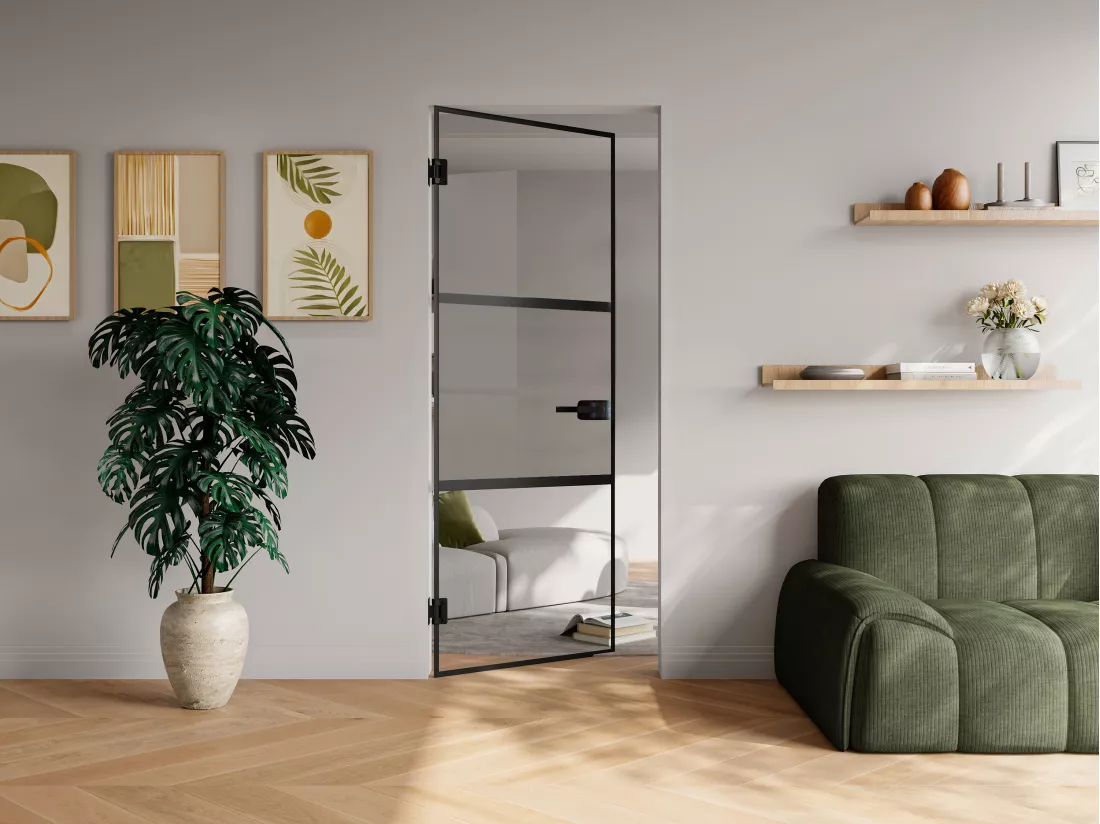 Porte réversible sans bâti en verre trempé - Noir - H204 x L73 cm - MASERU