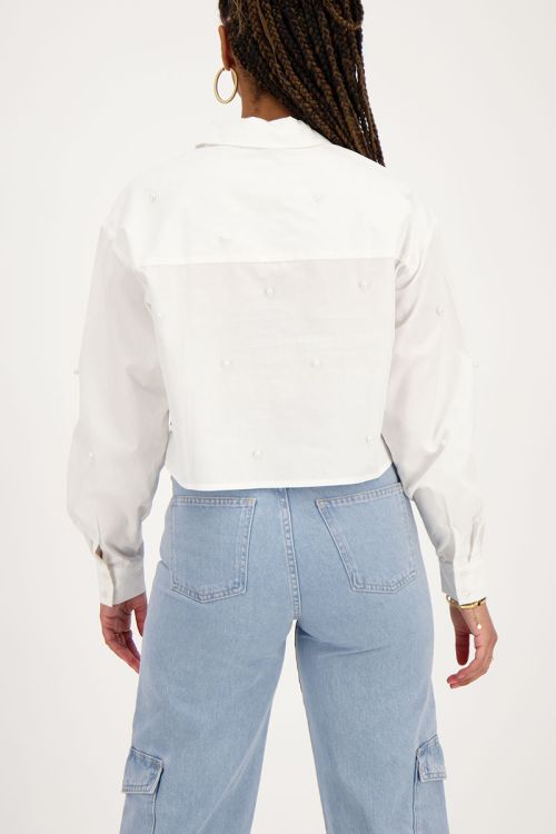 Witte cropped blouse met parels