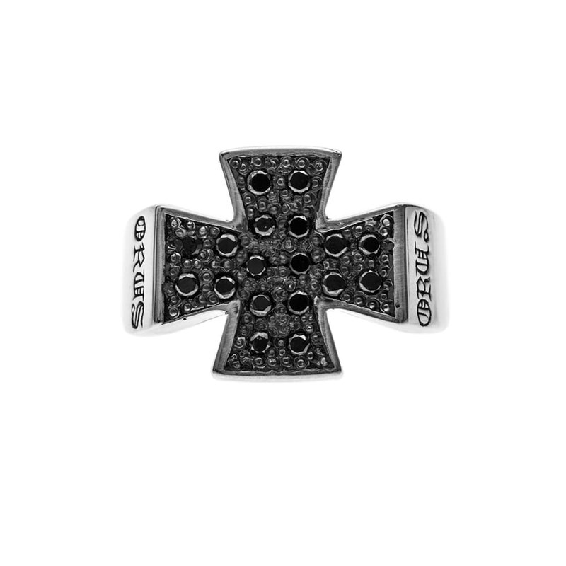 Bague Homme Croix Pavée Noire Argent