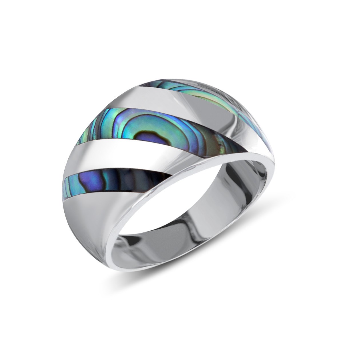 Bague en nacre abalone naturelle sur argent 925 - Bijou unique et fait main