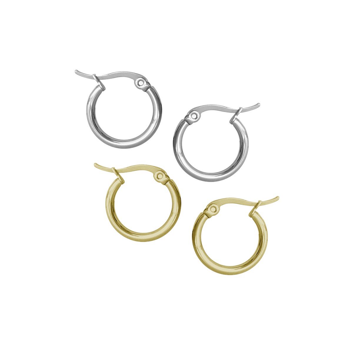 Set de 2 paires de créoles acier et acier doré diamètre 1,4cm