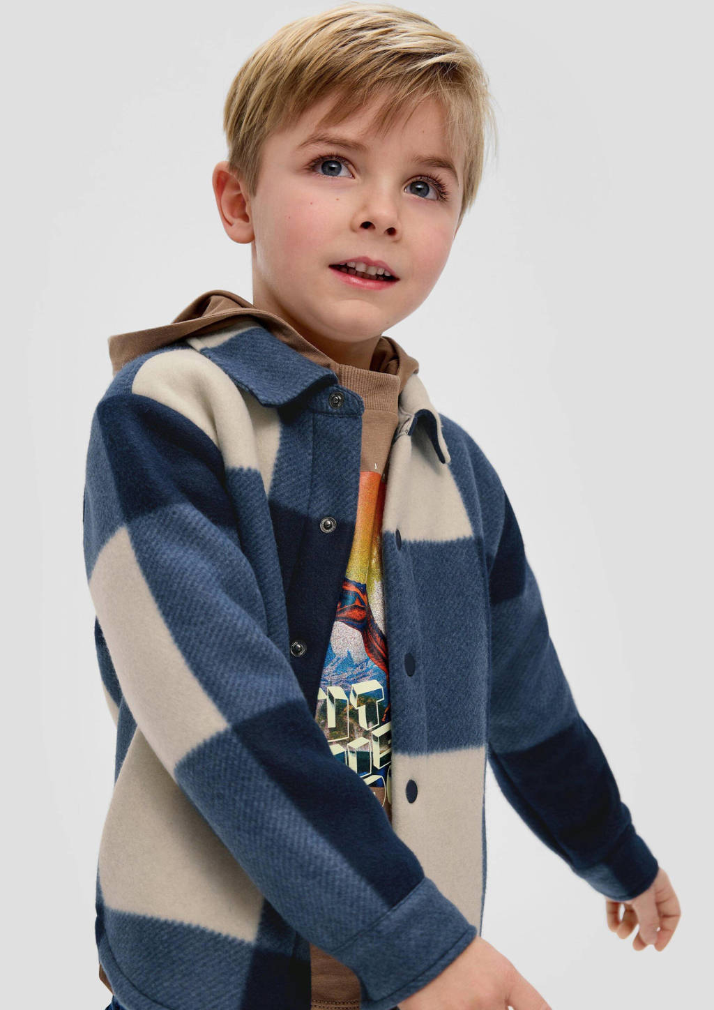 s.Oliver geruite shacket tussenjas blauw/ ecru