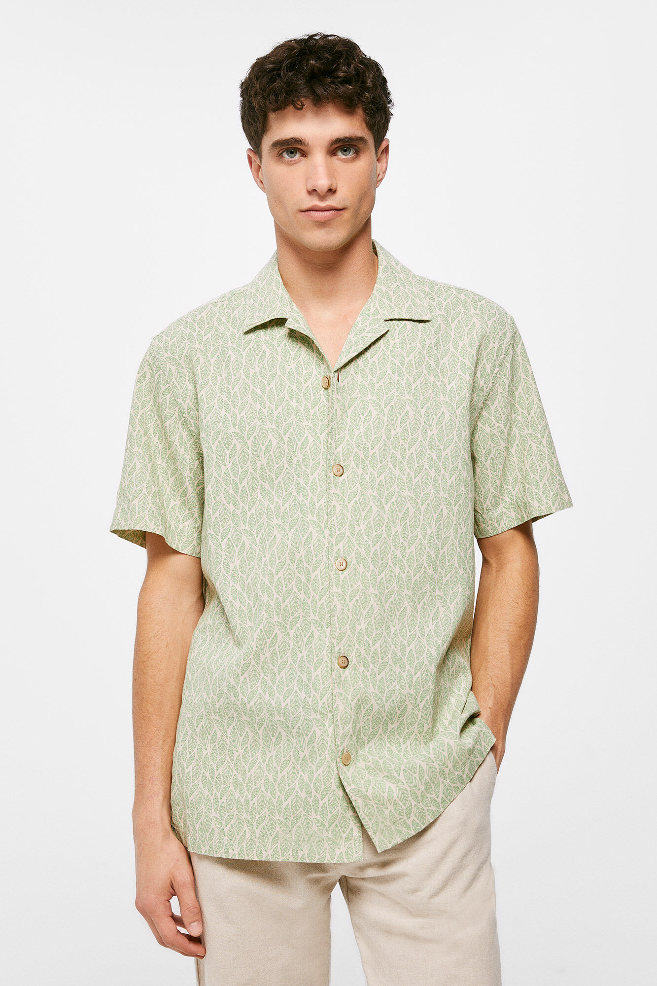 Camisa de linho estampada - turquesa