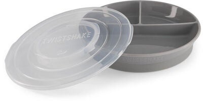 Twistshake Delt Tallerken med Lokk, Grå