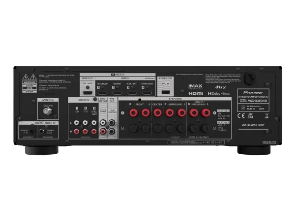 Pioneer VSX-835, 7.2 kanaler, Surround, 165 W, 0,08%, 200 mV, 4 - 16 ohm (O)