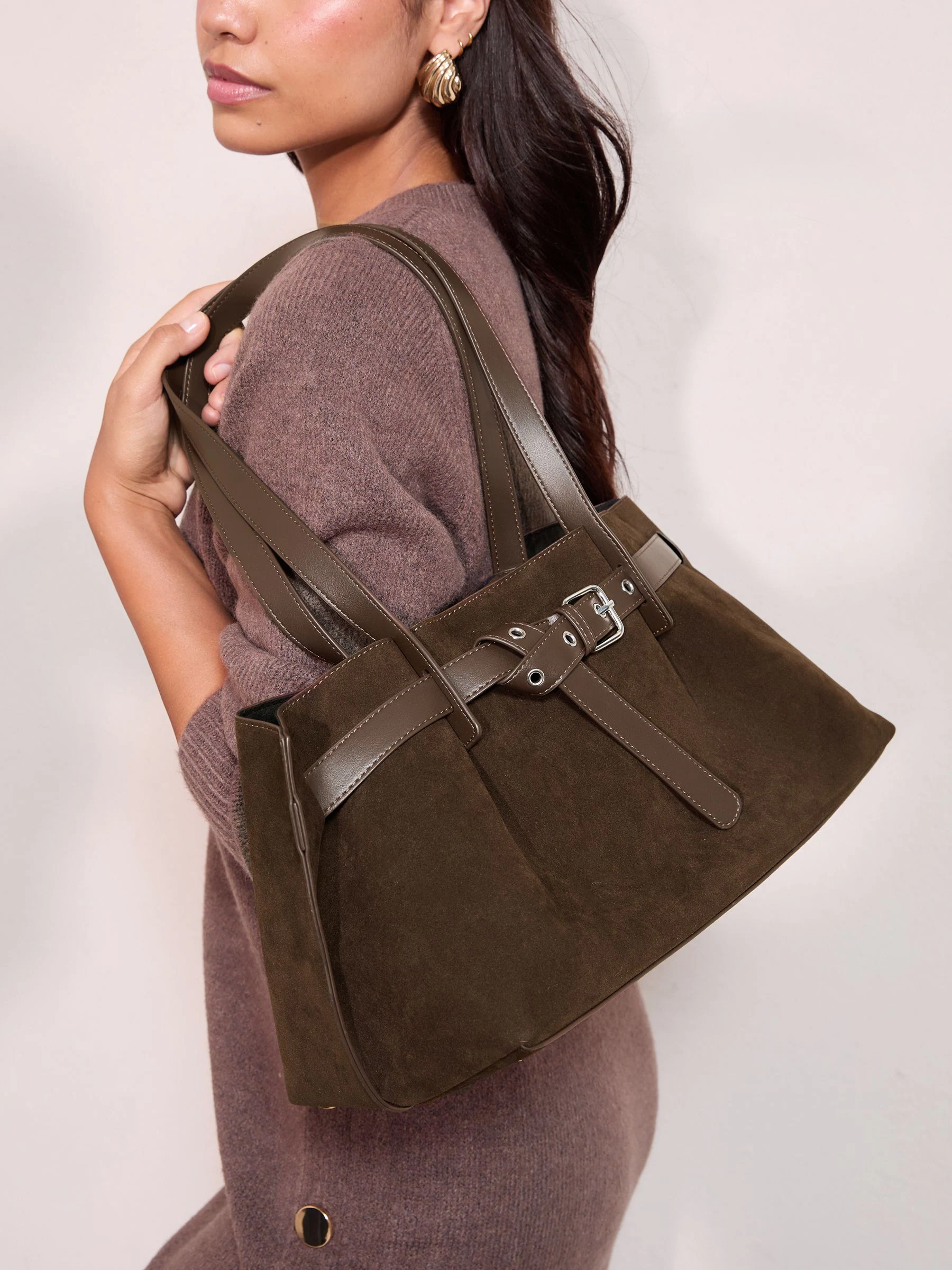 Friends Like These Faux Suede Slouch Tote Bag