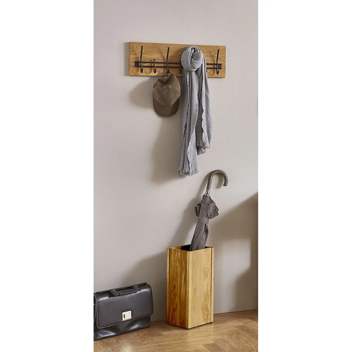 pegane Garderobe murale chêne et métal - Noir