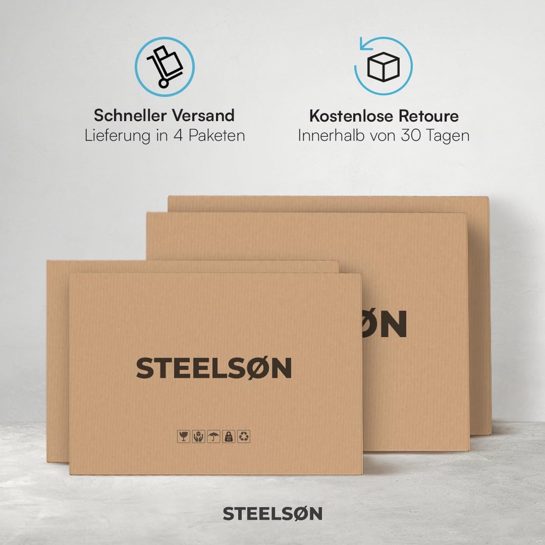 STEELSØN Diorus Mülltonnenbox 4er bis 240L abschließbar – Hochwertige Mülltonnenverkleidung für 4 Tonnen – Müllbox Stahl – Müllcontainer Schwarz - Mülltonnen Box wetterfest – Gerätebox mit Schloss