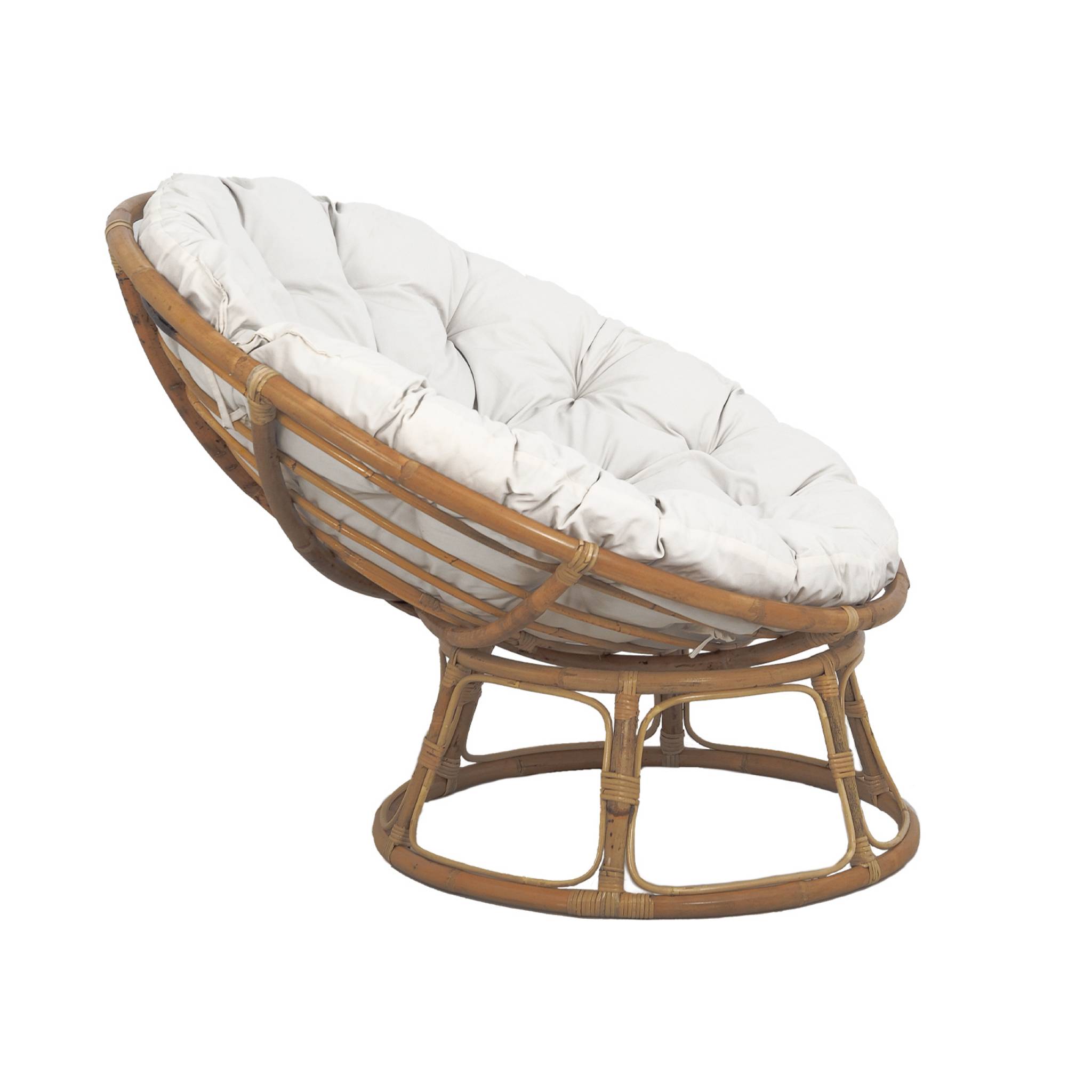 Fauteuil papasan en rotin avec coussin blanc ø113cm