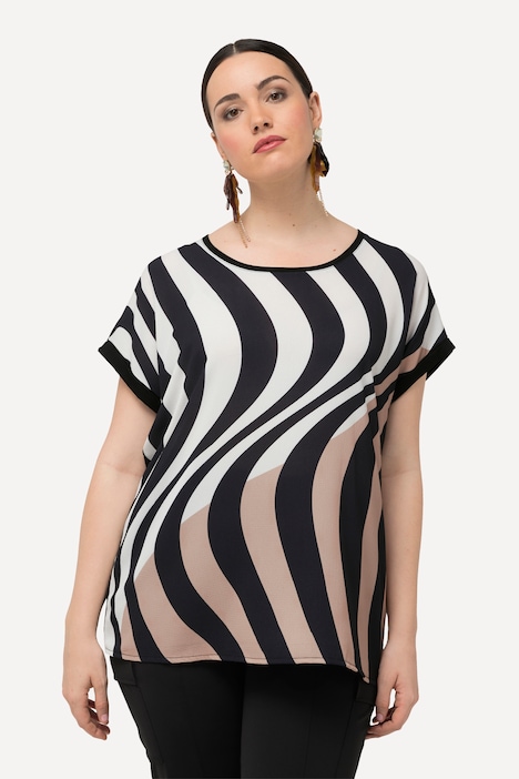 T-Shirt, Wellenmuster, Oversized, Rundhals, Halbarm
