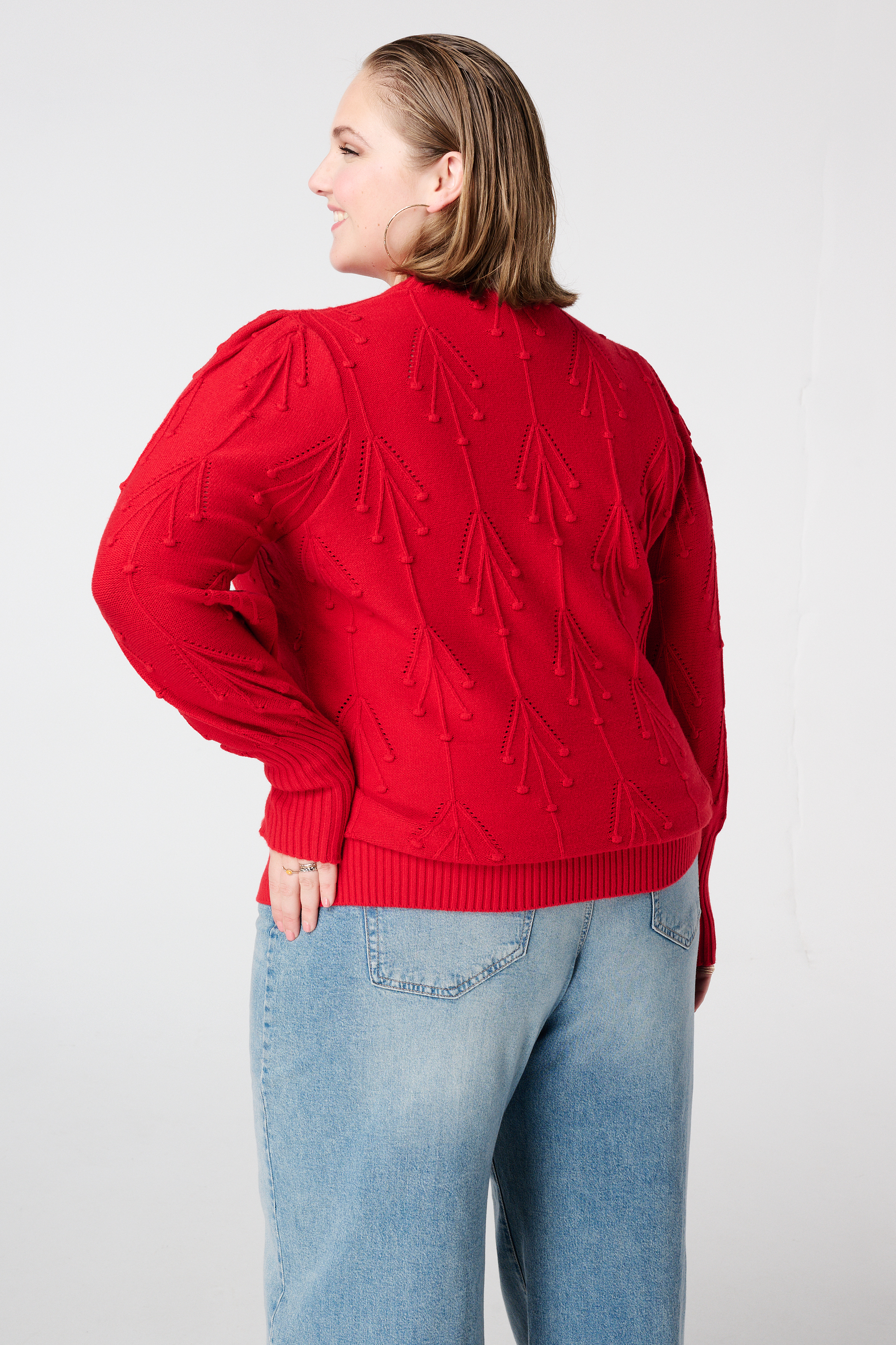 Gebreide trui met geborduurde print Rood