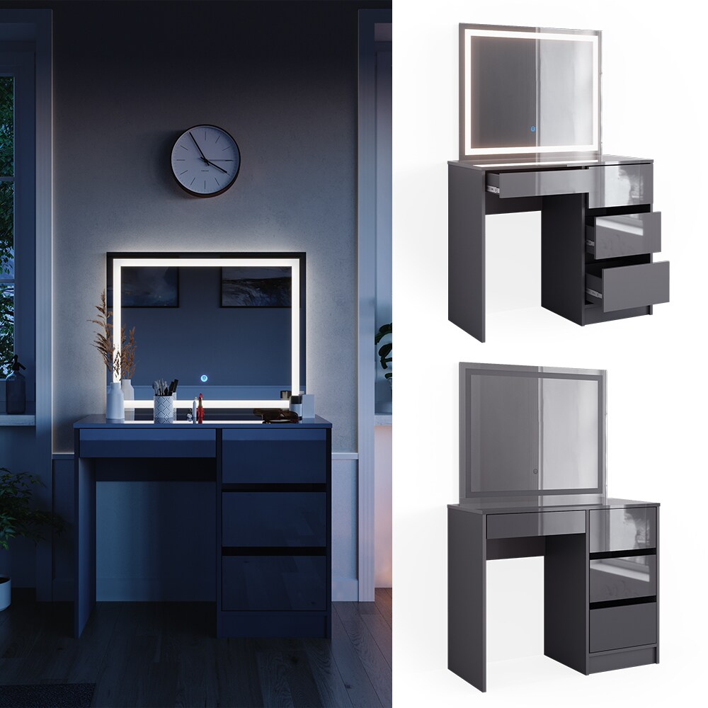 Vicco Schminktisch Sherry Anthrazit Hochglanz 90 x 75 cm LED-Spiegel modern