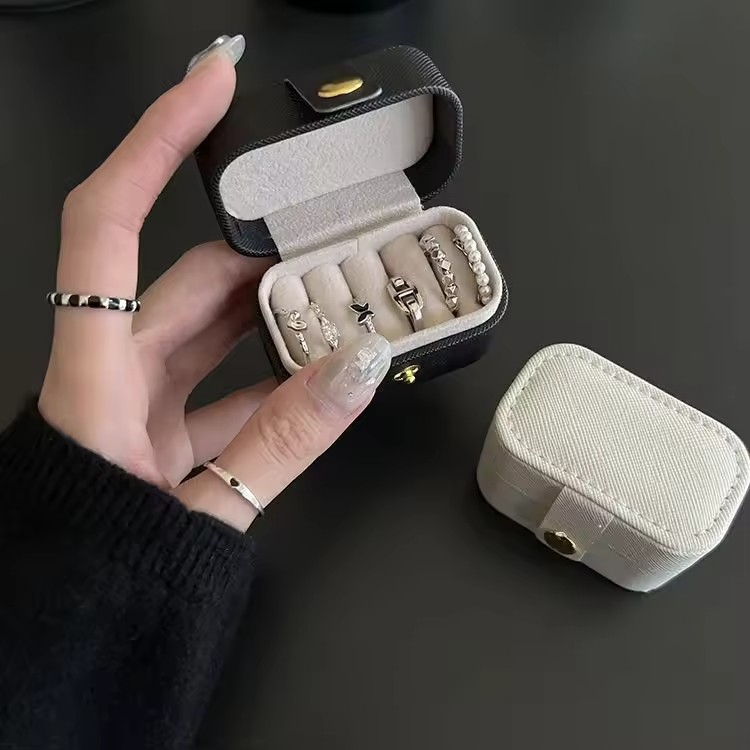 Mini Leder Schmuckschatulle Reise Aufbewahrungsbox Organizer für Ringe / Ohrringe - Rosa
