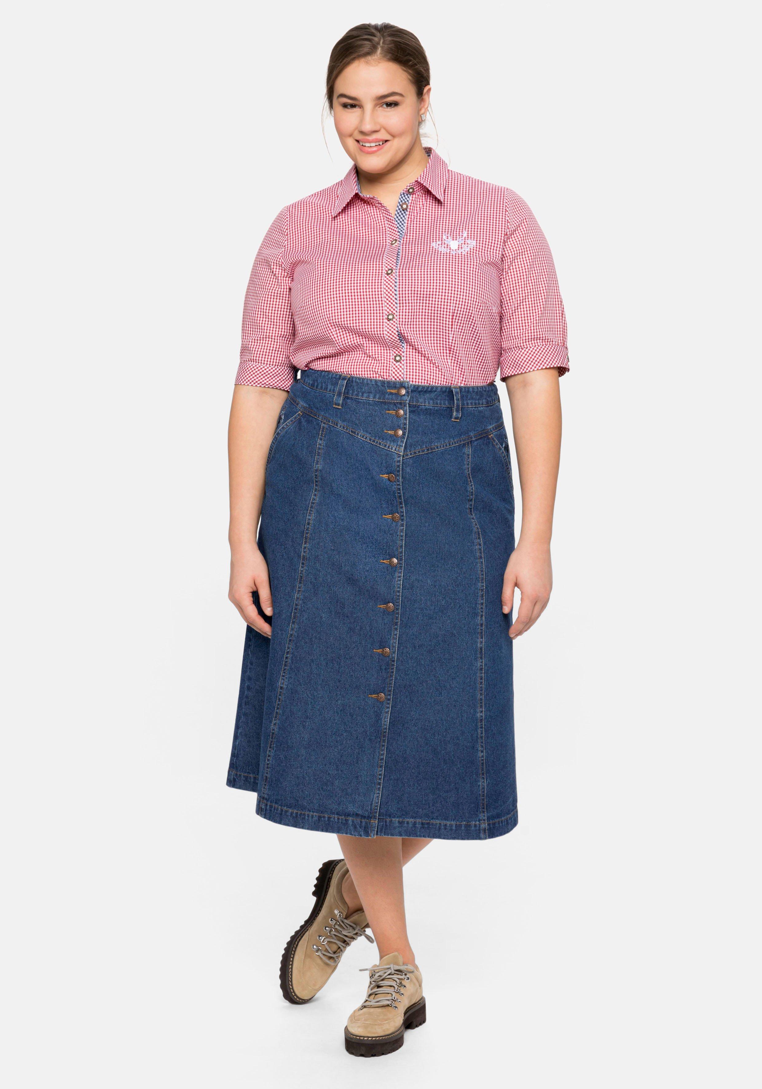 Jeansrock mit Trachten-Stickereien