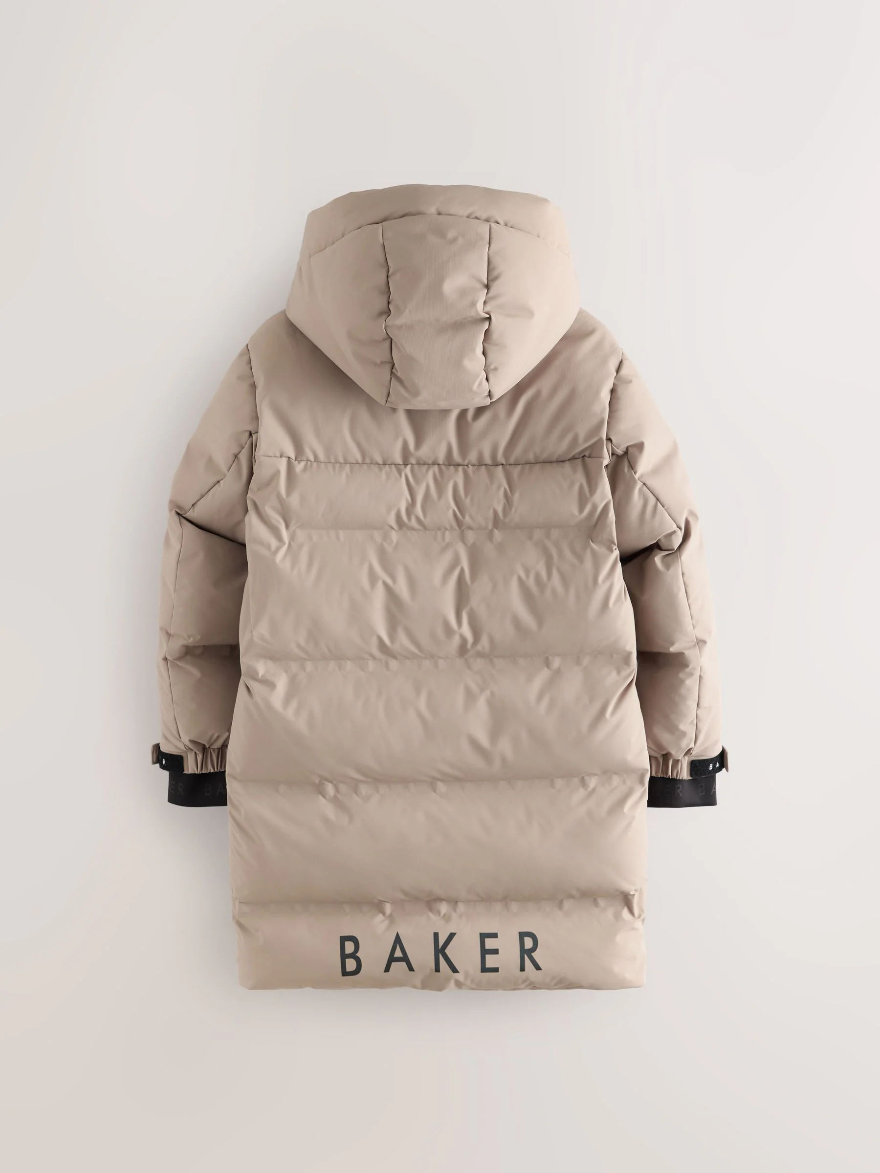 Baker by Ted Baker Baker by Ted Baker regenbestendige lange gewatteerde jas in stone