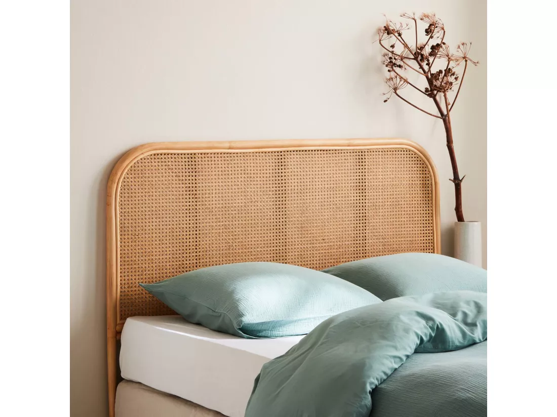 Tête de lit en rotin naturel et cannage. L 140 x P3 x H110cm