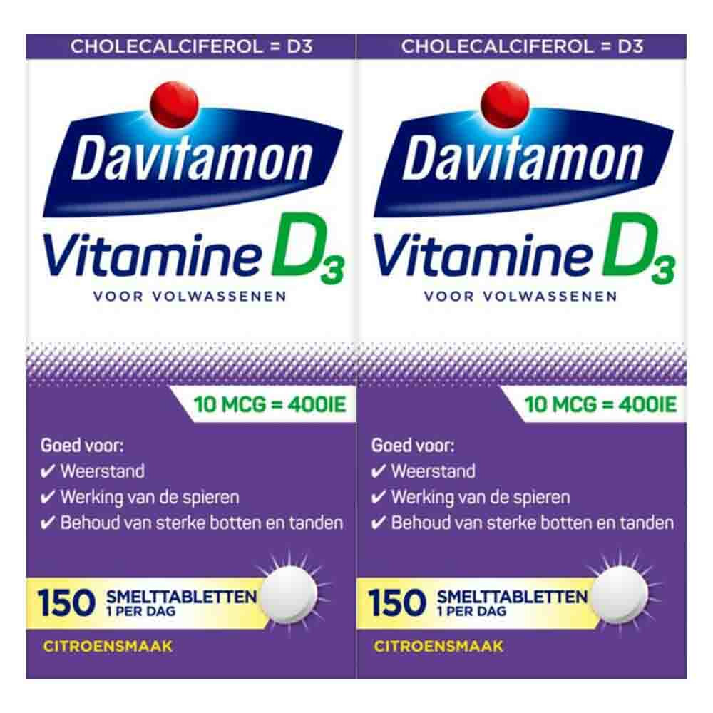 2x Davitamon Vitamine D 10 MCG Volwassenen150 smelttabletten