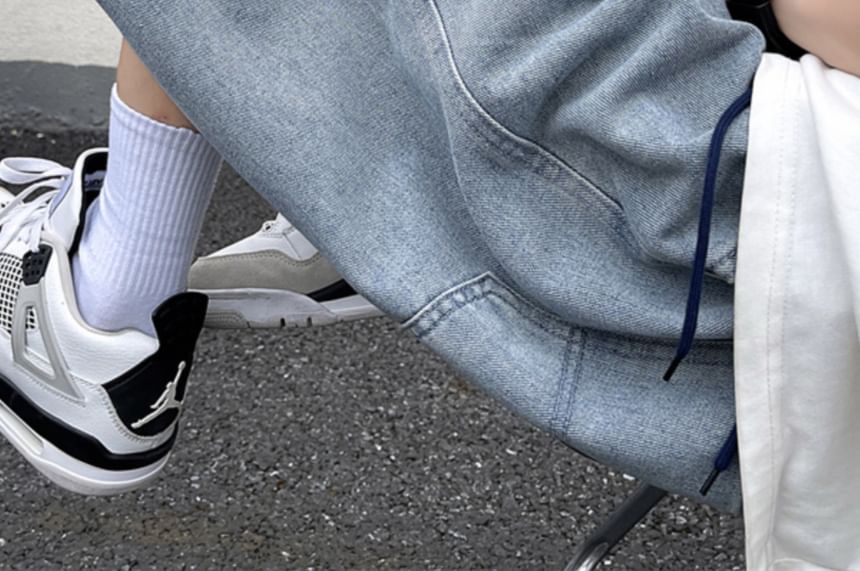 Fushet - Gewassen denim shorts met trekkoordtaille