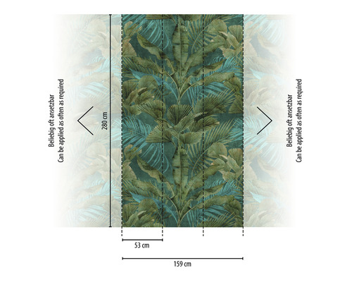 Vliesbehang 39185-1 The Wall II Jungle groenblauw 3-delige set 159 x 280 cm