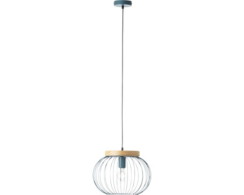 Hanglamp, 1-lichts, HxØ 130x35,5 cm, turquoise/licht hout