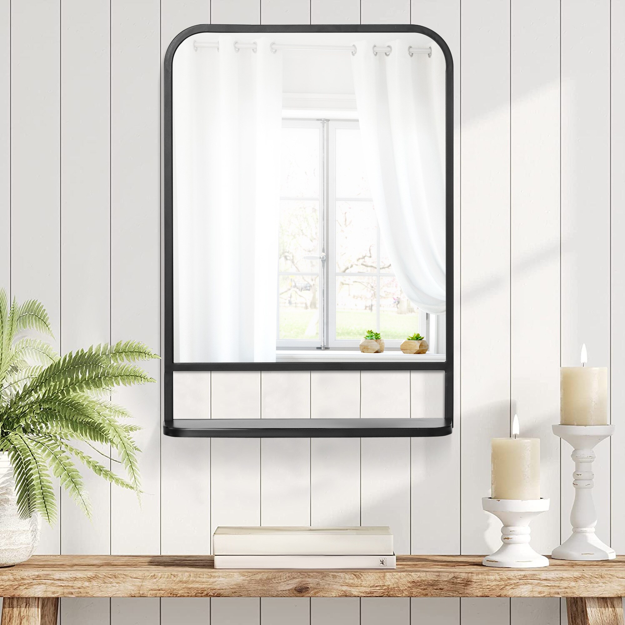 HOMCOM Wandspiegel mit 1 Ablagefläche schwarz 70L x 10,2B x 50H cm