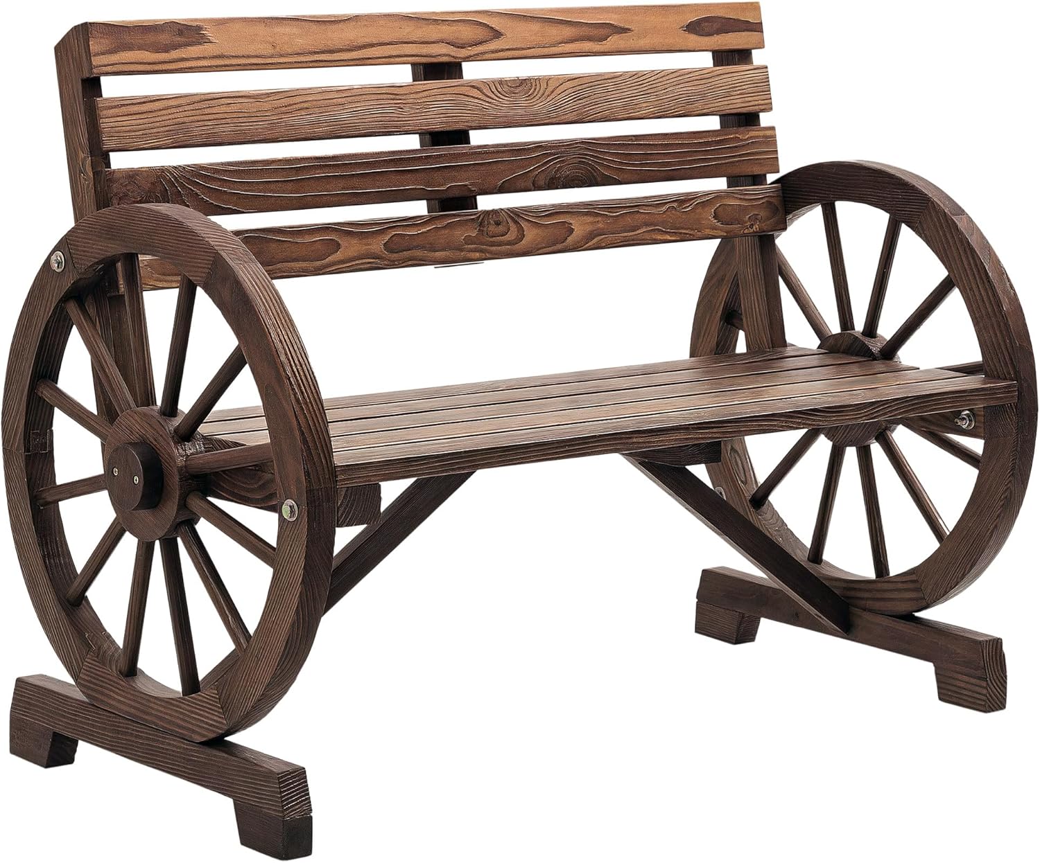 Outsunny 2-Sitzer Gartenbank, wetterfest Sitzbank, Gartenmöbel mit Rücken, Armlehnen im Rädernform Parkbank 240kg belastbar, Balkonbank, Holzbank für Balkon, Garten, 105,5 x 56 x 79 cm, Braun