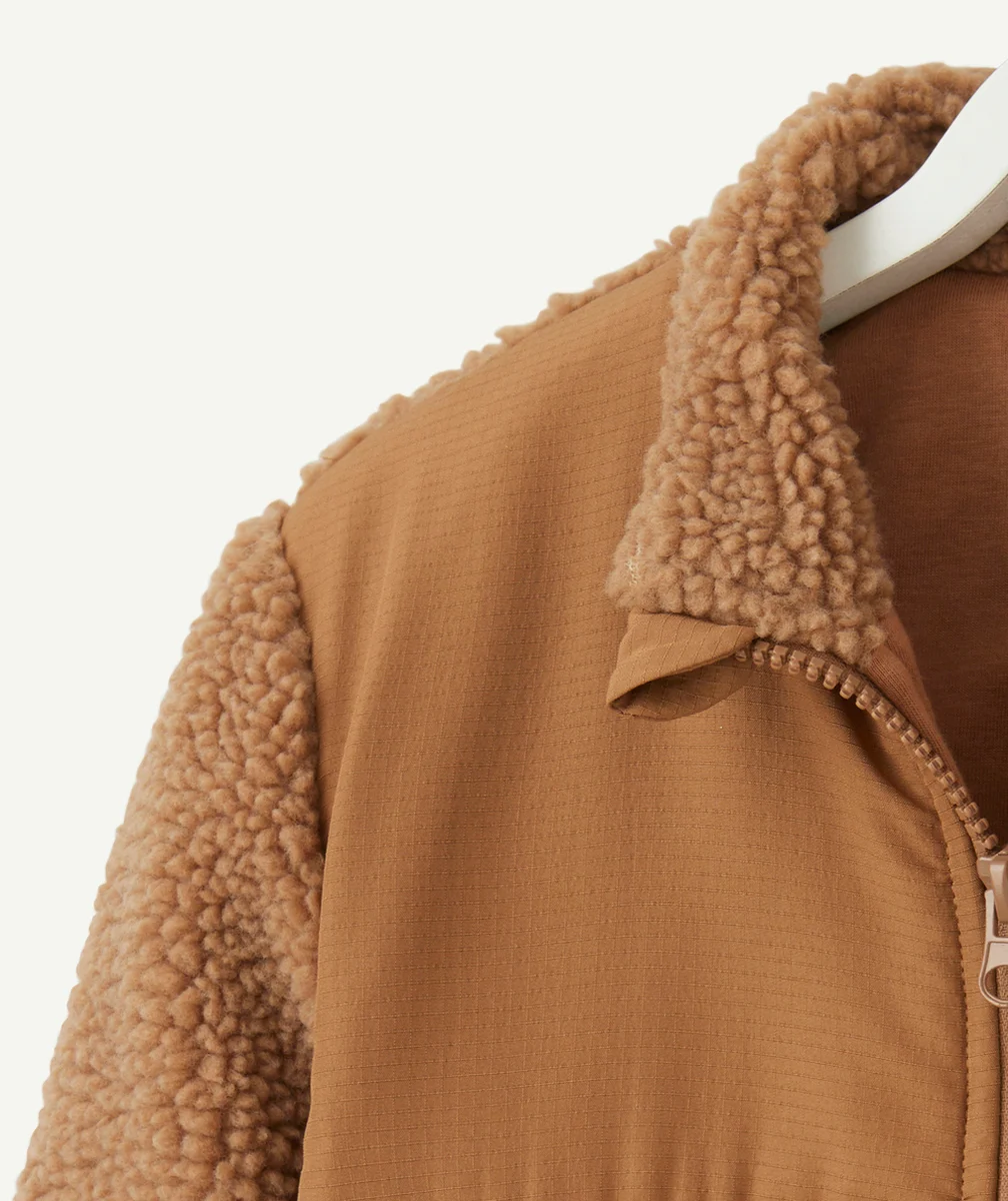 VESTE BI-MATIÈRE MANCHES LONGUES GARÇON MARRON