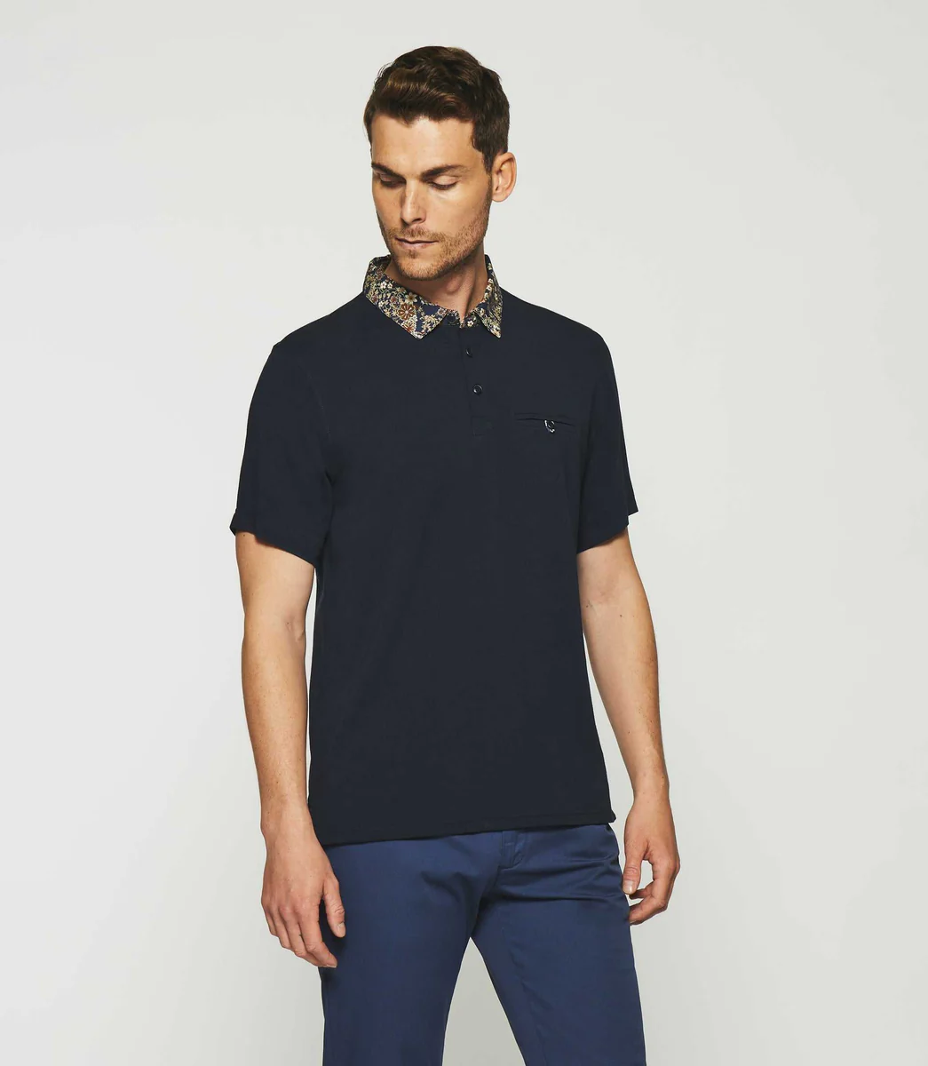 Polo uni avec broderie marine GAETHAN