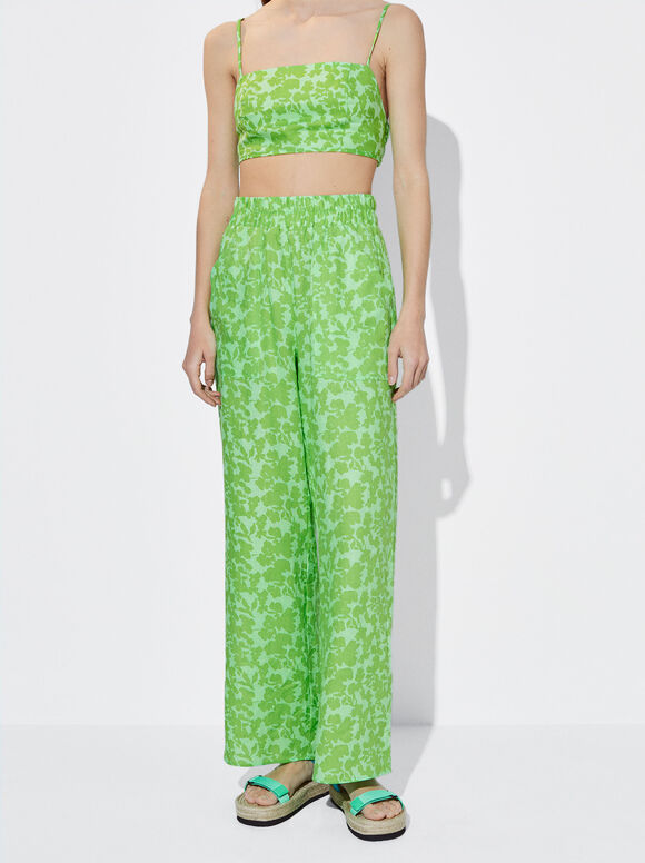 Calças de linho estampadas - Verde