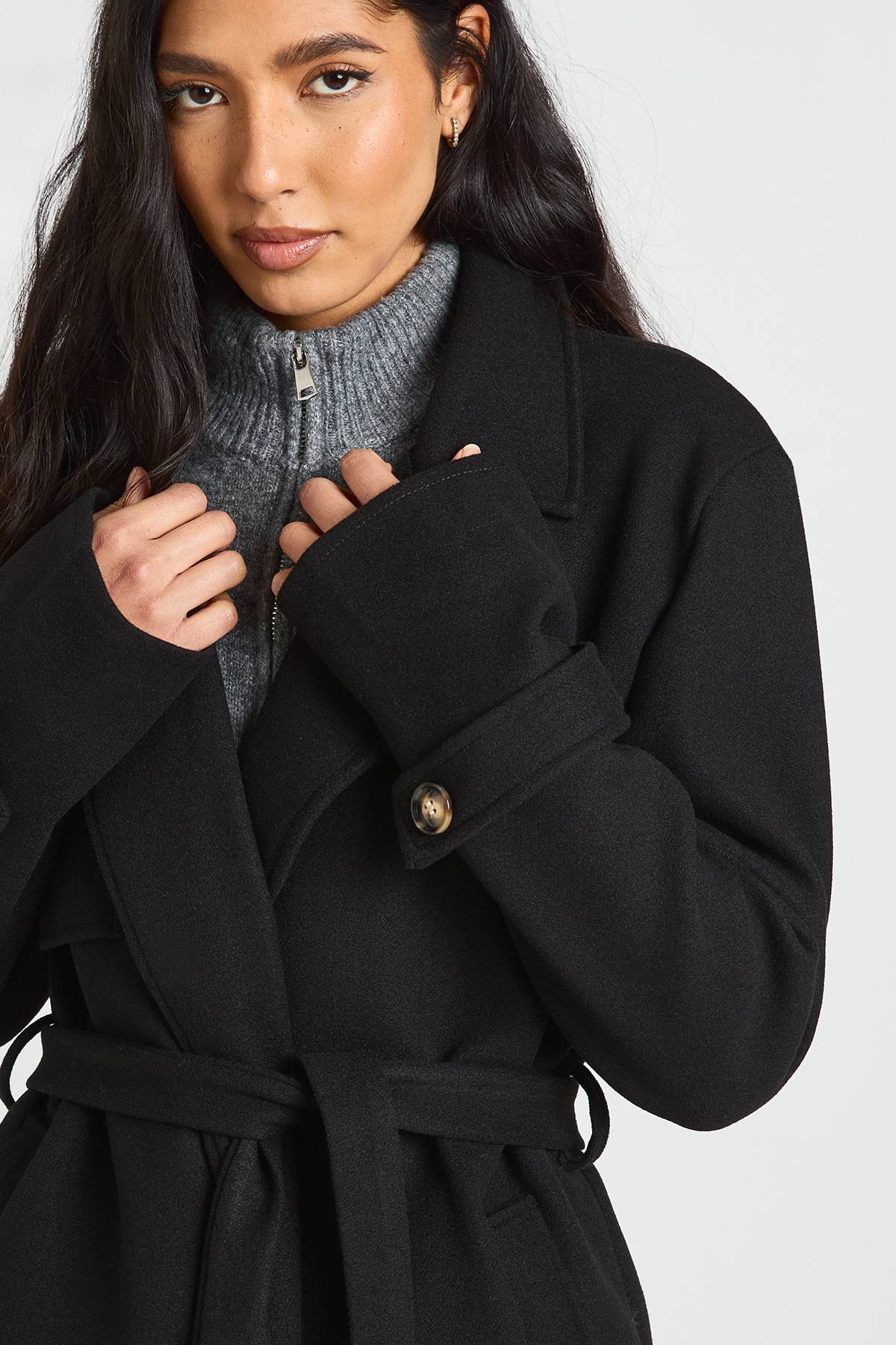 boohoo Trench Long Ceinturé Aspect Laine