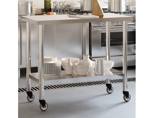 VIDAXL - Mobilier de cuisine Table de travail de cuisine avec roues 110x55x85 cm inox