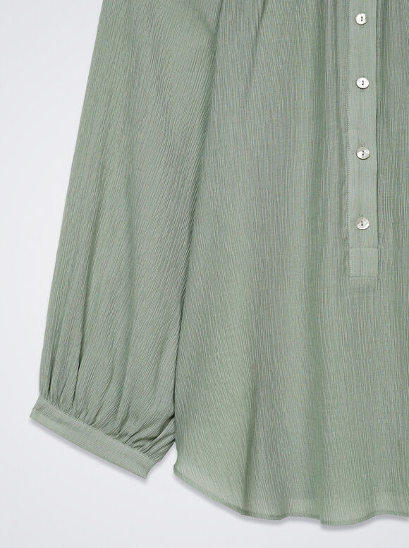Camisa estruturada com mangas bufantes - Verde