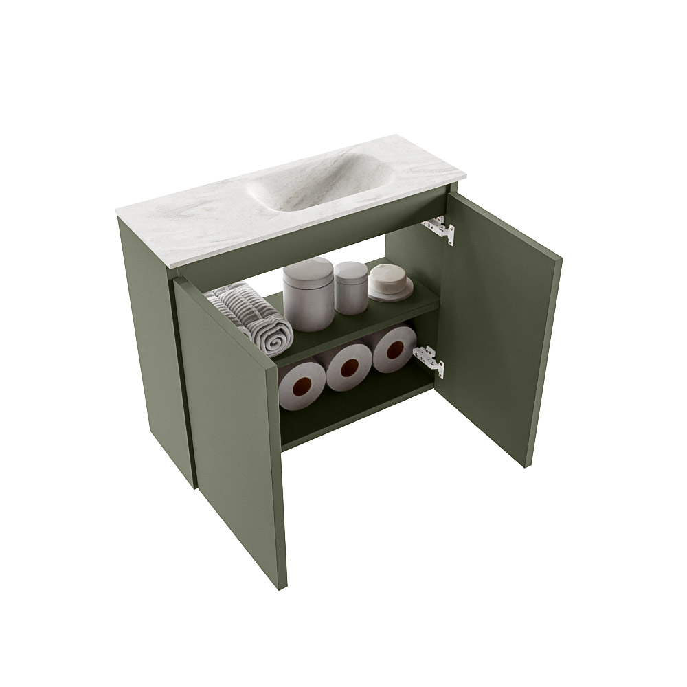 Mondiaz Ture DLux toiletmeubel 60cm army met wastafel ostra rechts met kraangat