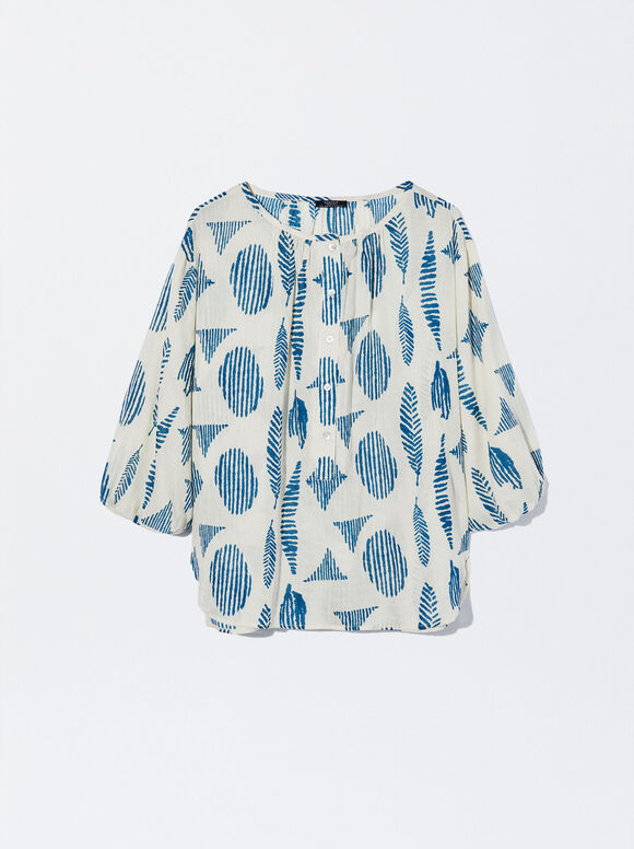 Camisa estampada com mangas bufantes - Off-White
