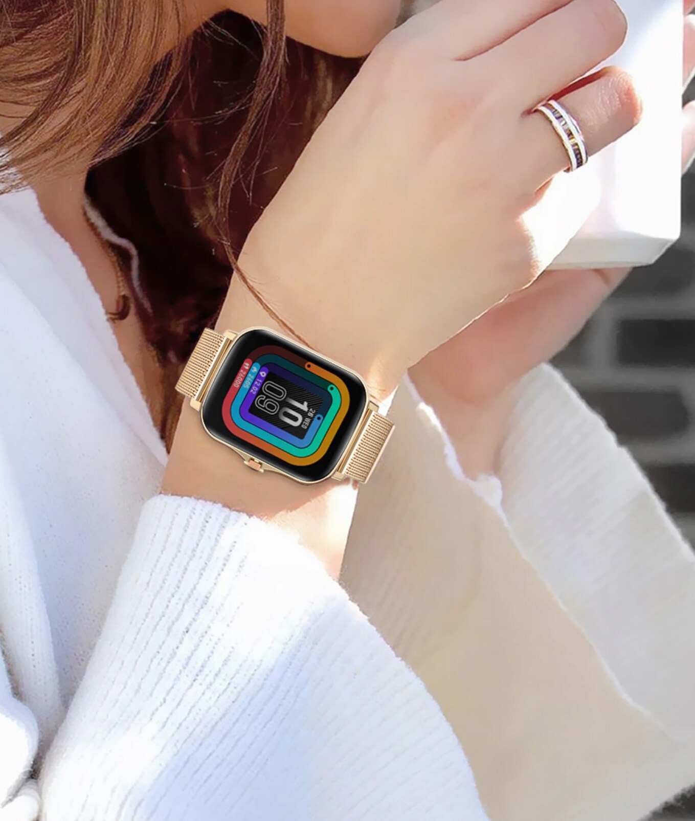 TPFNet Smart Watch / Fitness Tracker IP67 - Milanaise Armband + Silikon Armband - Android & IOS - Silber