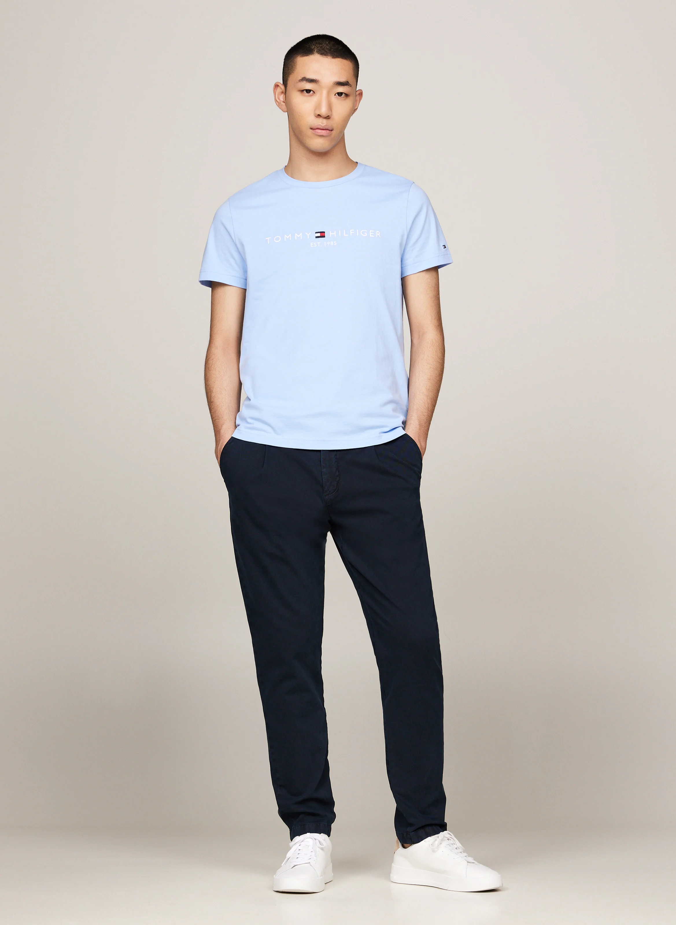Tee-shirt col rond droit en coton organique | Bleu