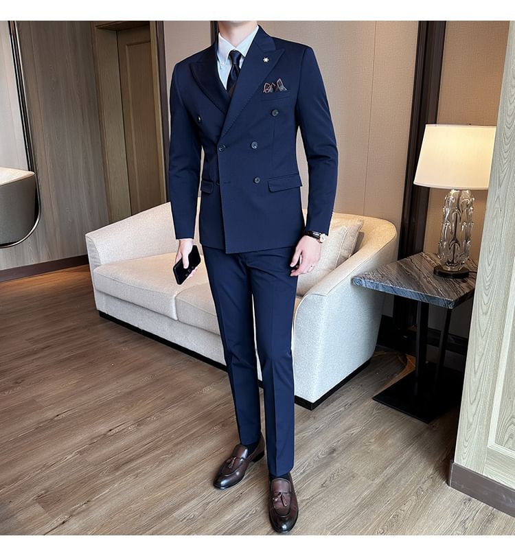 Blueforce - Set: Effen dubbelrijs blazer + pantalon