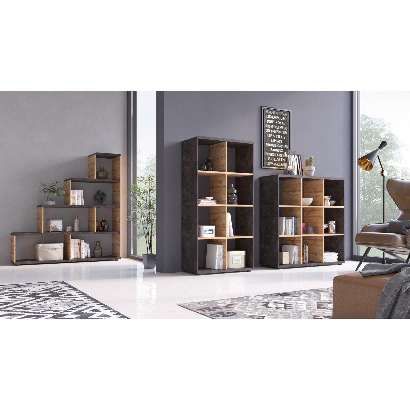 Regal Trevi Dekor Beton dunkel Wotaneiche 73 x 145 x 35 cm