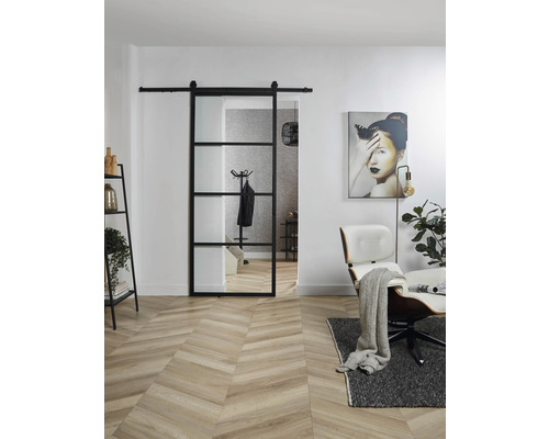 Intersteel Cubo Basic schuifdeur complete set, zwart met gehard veiligheidsglas, 98x215 cm, inclusief deurblad, Basic schuifdeurbeslag en krukset.
