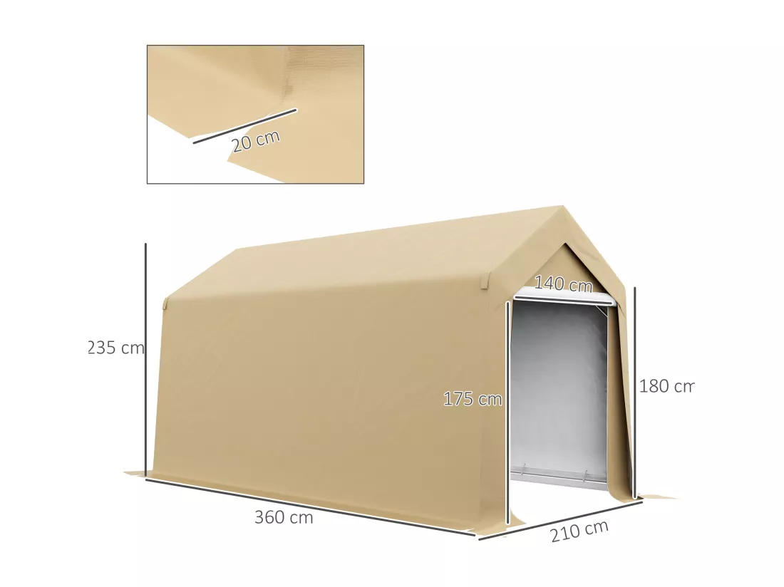 Abri de jardin - abri vélo - tente de stockage dim. 2 x 3,6 m - acier galvanisé PE imperméable anti-UV beige